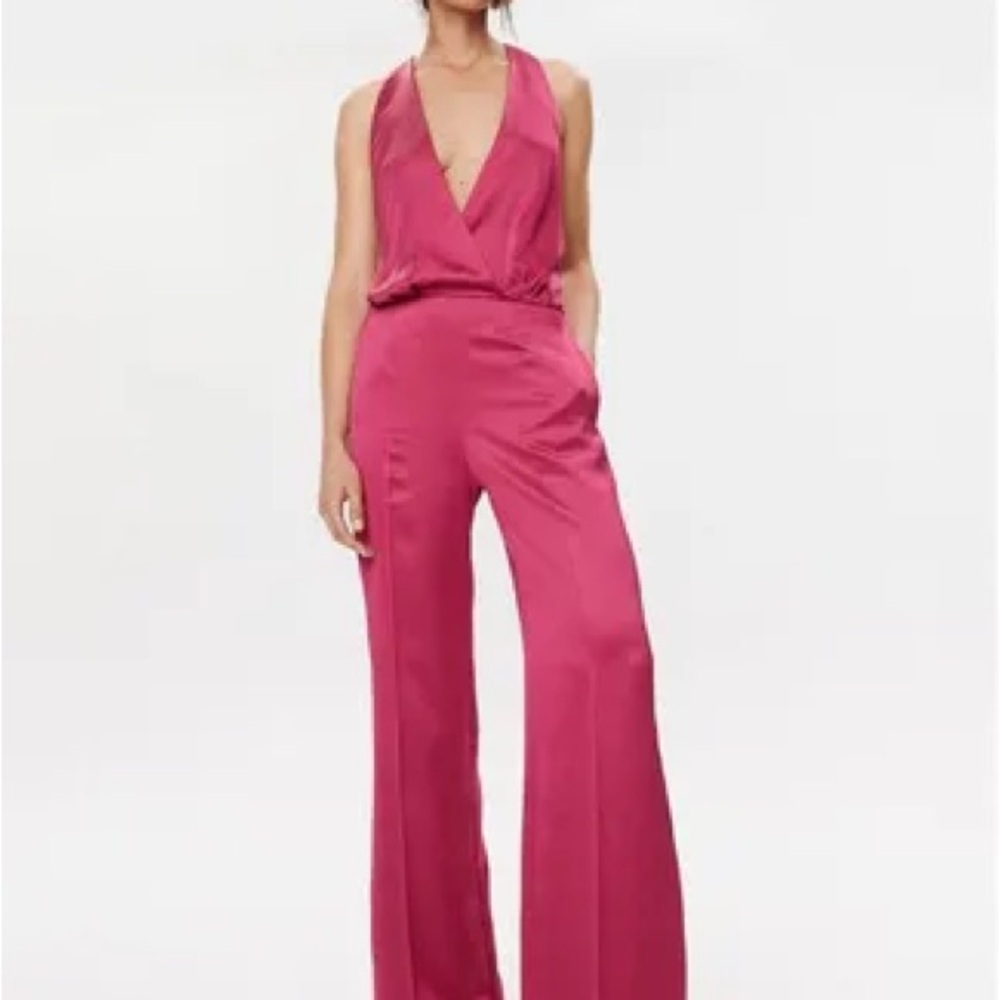 HUGO Pink Halter Jumpsuit with Wide-Leg Palazzo